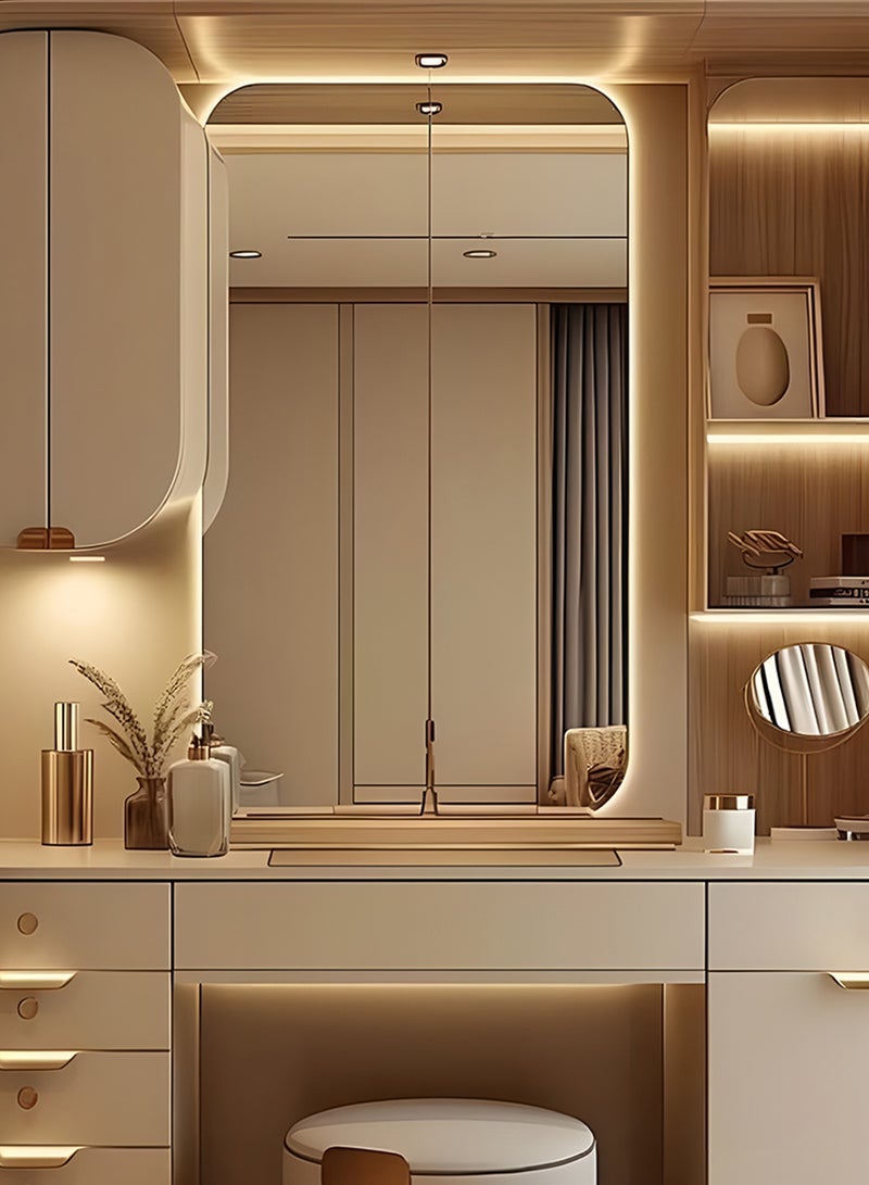 تايمي مرآة حائط 80×60 سم -بتصميم أنيق بثلاثة مستويات إضاءة - مرآة مكياج لغرفة الملابس، غرفة المعيشة، الكونسول، المدخل - Image 3