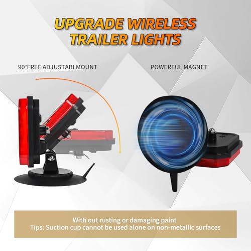 Yinaolan Wireless Trailer Lights with Adjustable Bracket, USB-C LED Magnetic Tail Light Kit with Strobe, Reverse, Brake, Turn, Running Lights, IP67 Waterproof for Trucks RVs Boats Campers Trailers - Image 5