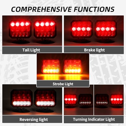 Yinaolan Wireless Trailer Lights with Adjustable Bracket, USB-C LED Magnetic Tail Light Kit with Strobe, Reverse, Brake, Turn, Running Lights, IP67 Waterproof for Trucks RVs Boats Campers Trailers - Image 3