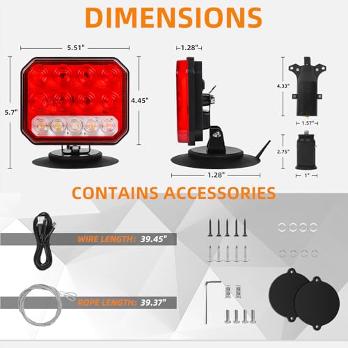 Yinaolan Wireless Trailer Lights with Adjustable Bracket, USB-C LED Magnetic Tail Light Kit with Strobe, Reverse, Brake, Turn, Running Lights, IP67 Waterproof for Trucks RVs Boats Campers Trailers - Image 2