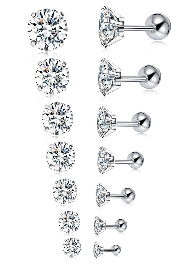 تورنيتو طقم أقراط تورنيتو مكون من 7 أزواج، مصنوع من الفولاذ المقاوم للصدأ عيار 18 و20، مرصع بأحجار الزركونيا المكعبة المستديرة، مناسب للرجال والنساء، بأحجام تتراوح بين 2 و8 ملم، بلون فضي، مصنوع من المعدن والزركونيا المكعبة. - Image 1