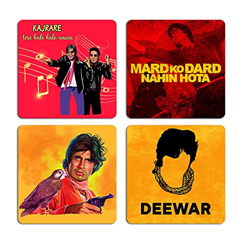 ASHVAH Popular Bollywood Movies Dialogues Illustration Printed Tea Coaster Set of 4 COMBO-33 - Image 1