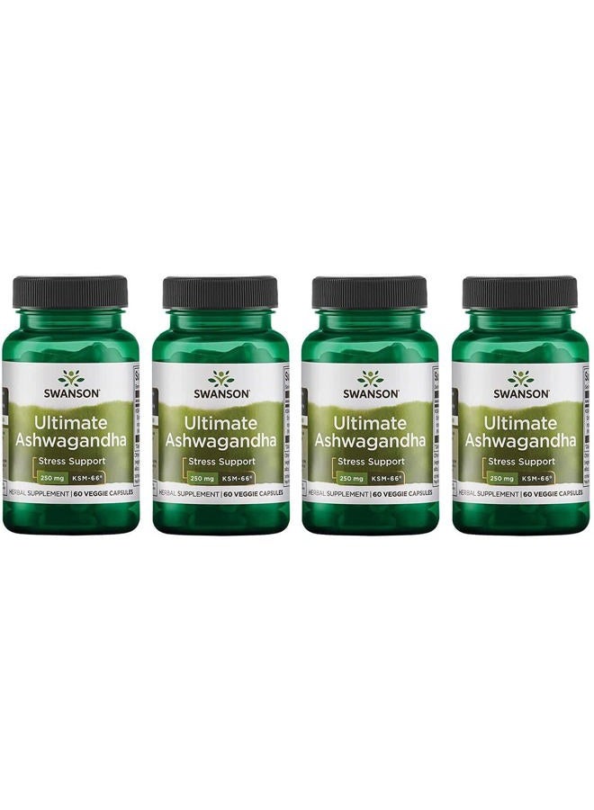 SWANSON Ultimate Ashwagandha KSM-66 - Herbal Supplement Supporting Healthy Stress Levels & Relaxation - Natural Formula to Promote a Calm & Relaxed Mindset - (60 Veggie Capsules, 250mg Each) 4 Pack - Image 1