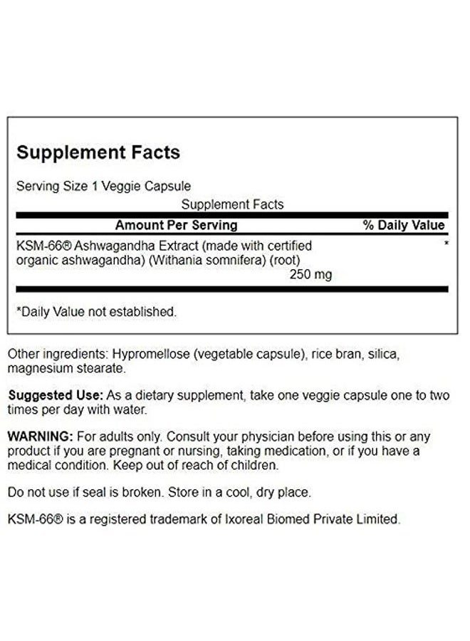 SWANSON Ultimate Ashwagandha KSM-66 - Herbal Supplement Supporting Healthy Stress Levels & Relaxation - Natural Formula to Promote a Calm & Relaxed Mindset - (60 Veggie Capsules, 250mg Each) 4 Pack - Image 2
