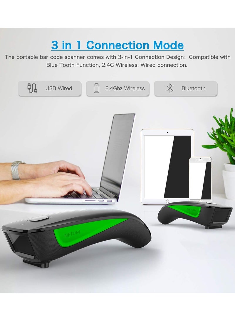 NETUM Mini Barcode Scanner, Bluetooth & 2.4G Wireless & Wired 3-in-1 Bar Code Scanner Portable USB CCD Image Reader, Support Screen Scan, for Tablet iPhone IPad Android Windows Mac Pos