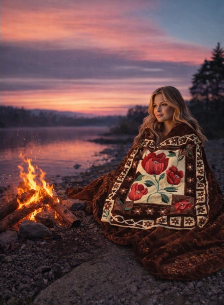 بريميم بطانية شتوية فاخرة ناعمة جداً بوزن **٨ كجم** بنقشة زهور بنية – مقاس **٢٤٠ × ٢٢٠ سم** بطبقتين – بطانية سرير سميكة وفخمة بنقشة ورد أنيقة مصنوعة من مواد عالية الجودة. - Image 5