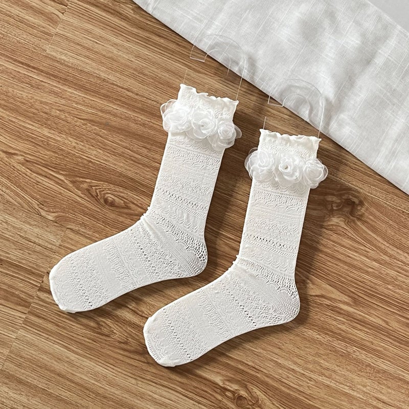 Sweet Girl Rose Lace Hollow Pattern Pile Socks Lolita Socks - Image 3