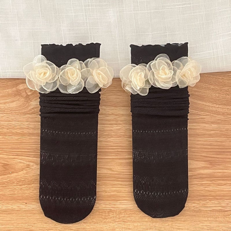 Sweet Girl Rose Lace Hollow Pattern Pile Socks Lolita Socks - Image 1