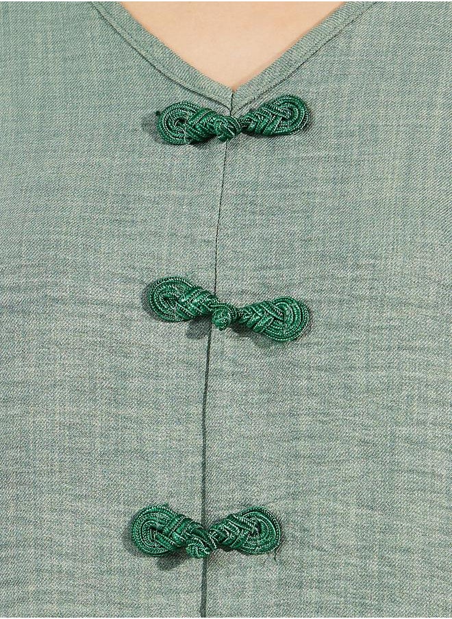 Styli Decorative Button Detail V Neck Jalabiya  - Image 3