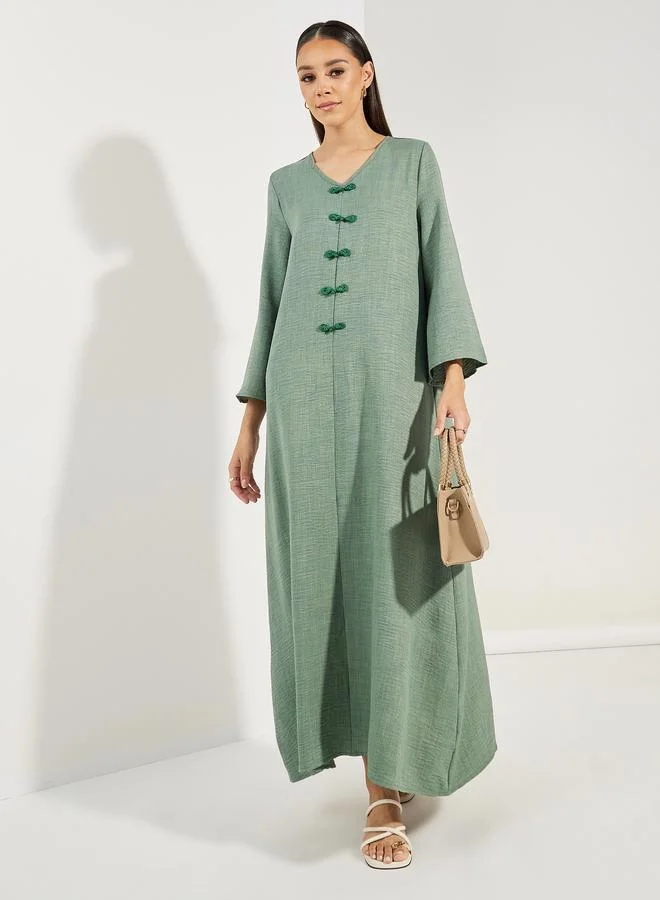 Amirah Decorative Button Detail V Neck Jalabiya