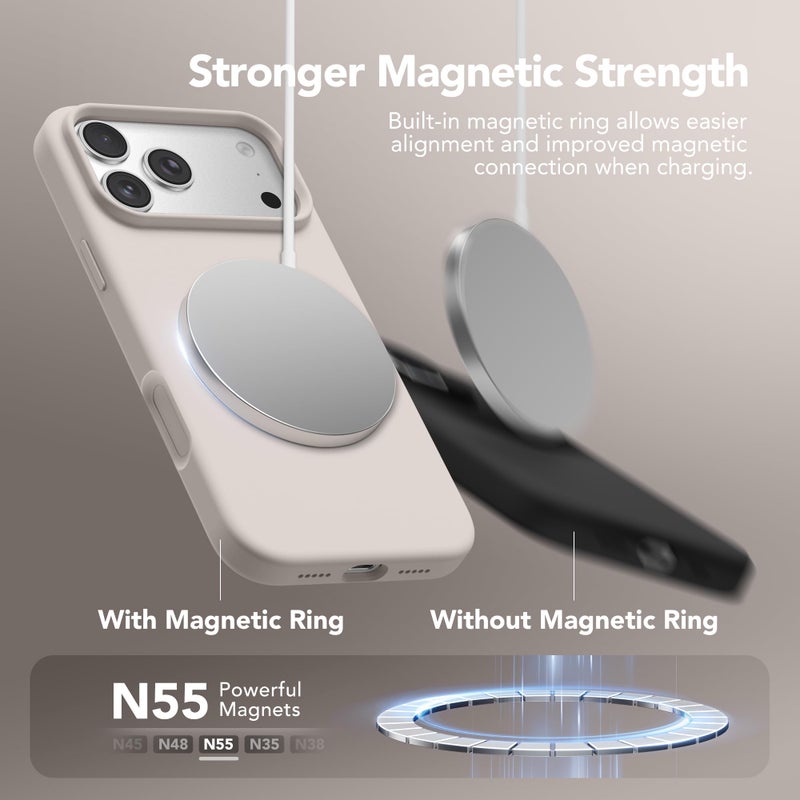 GONEZ Magnetic for iPhone 17 Pro Case, Compatible with MagSafe, [Screen Protector + Camera Lens Protector], Liquid Silicone Anti-Scratch Shockproof Protective Phone Case 6.3 inch, Stone - Image 2