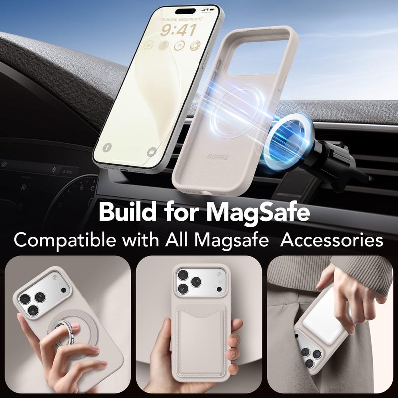 GONEZ Magnetic for iPhone 17 Pro Case, Compatible with MagSafe, [Screen Protector + Camera Lens Protector], Liquid Silicone Anti-Scratch Shockproof Protective Phone Case 6.3 inch, Stone - Image 3