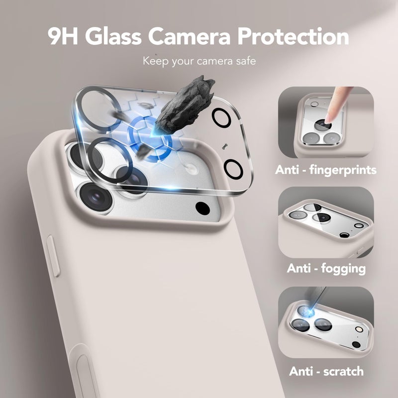 GONEZ Magnetic for iPhone 17 Pro Case, Compatible with MagSafe, [Screen Protector + Camera Lens Protector], Liquid Silicone Anti-Scratch Shockproof Protective Phone Case 6.3 inch, Stone - Image 4