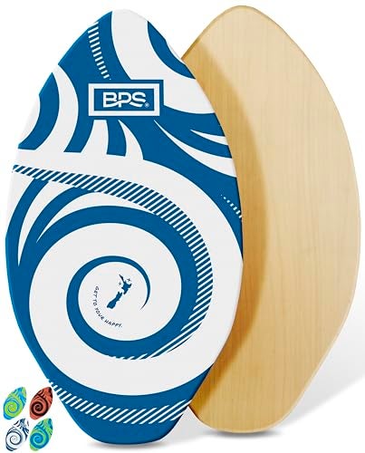 BPS Koru 35 inch Skimboards with Colored EVA Grip Pad and High Gloss Clear Coat Wooden Skim Board with Grip Pad for Kids and Adults Dark Blue with White Accent