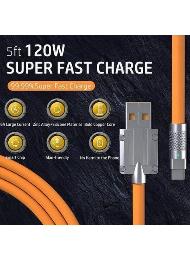 كابل شحن سريع USB-C بقوة 120 واط / 6 أمبير بتصميم خرطوم سيليكون مضاد للانقطاع، يدعم نقل بيانات 480Mbps، موصل USB-A إلى USB-C، متوافق مع هواتف الأندرويد والأجهزة اللوحية واللابتوب وبنوك الطاقة - Image 5