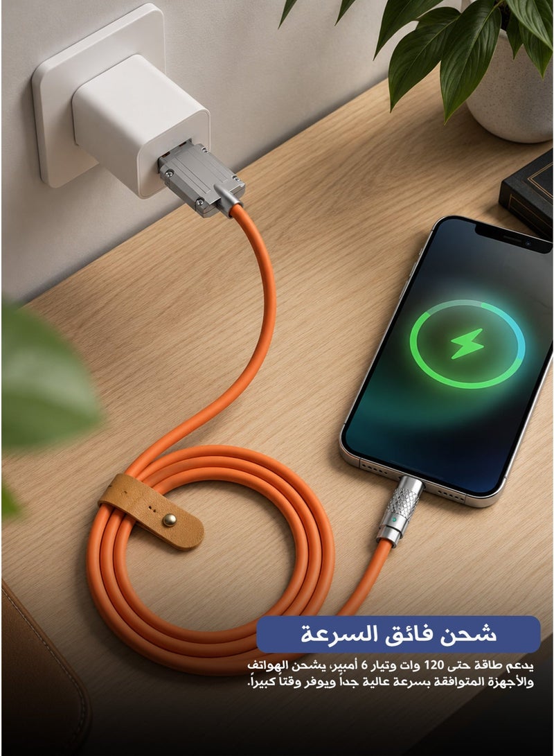 120W 6A USB-C Fast Charging Silicone Cable, Heavy-Duty Hose Design, USB-A to USB-C, 480Mbps Data Transfer, Compatible with Android Smartphones & Tablets - Image 1