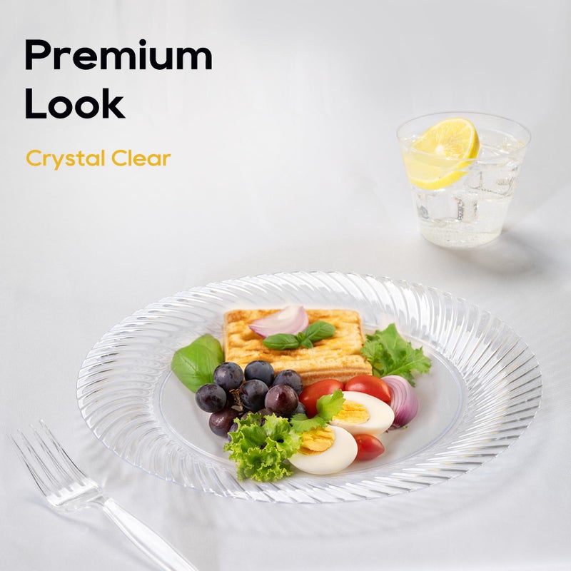 FOCUSLINE 7 Inch Clear Plastic Plates, 100 Count Disposable Heavy Duty Salad Dessert Plates, Premium Hard Plastic for Weddings, Parties & Events - Image 3