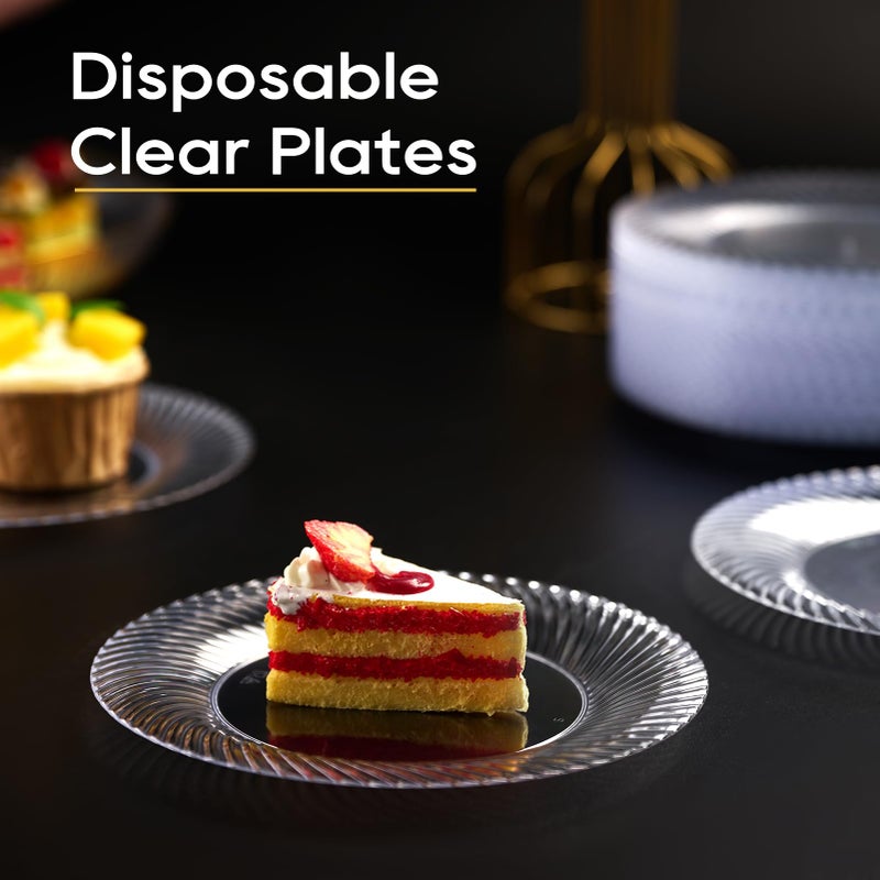 FOCUSLINE 7 Inch Clear Plastic Plates, 100 Count Disposable Heavy Duty Salad Dessert Plates, Premium Hard Plastic for Weddings, Parties & Events - Image 5