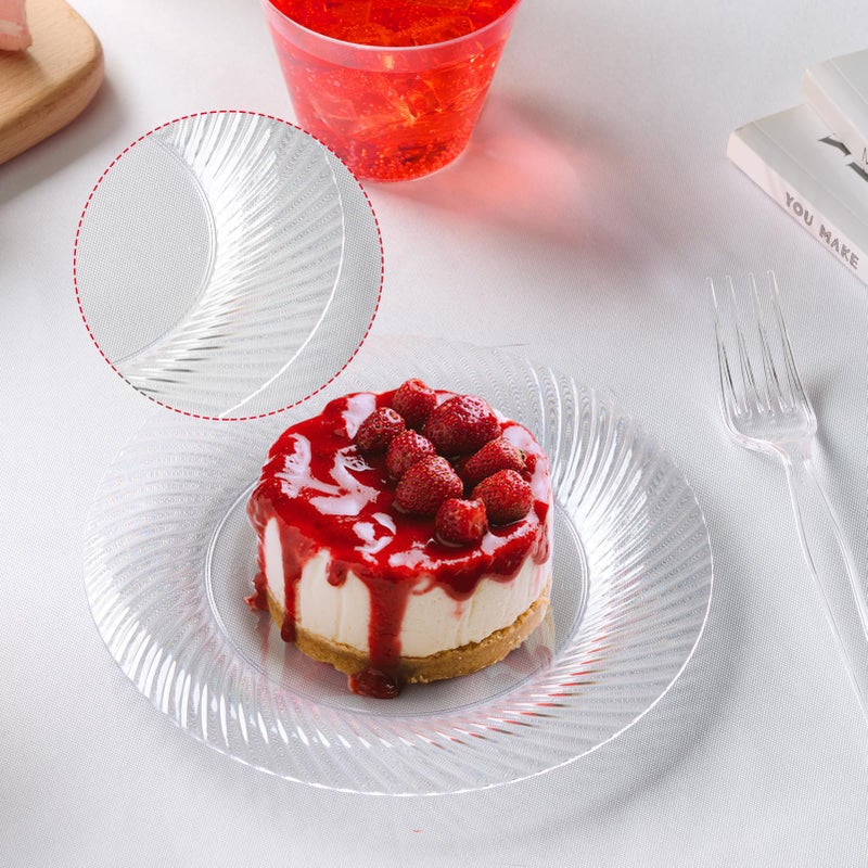 FOCUSLINE 7 Inch Clear Plastic Plates, 100 Count Disposable Heavy Duty Salad Dessert Plates, Premium Hard Plastic for Weddings, Parties & Events - Image 4