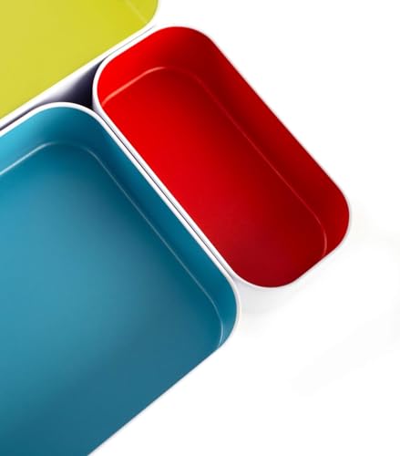 Three by Three Seattle 5 Piece Metal Organizer Tray Set for Storing Makeup, Stationery, Utensils, and More in Office Desk, Kitchen and Bathroom Drawers (2 Inch, Assorted Colors) - Image 4