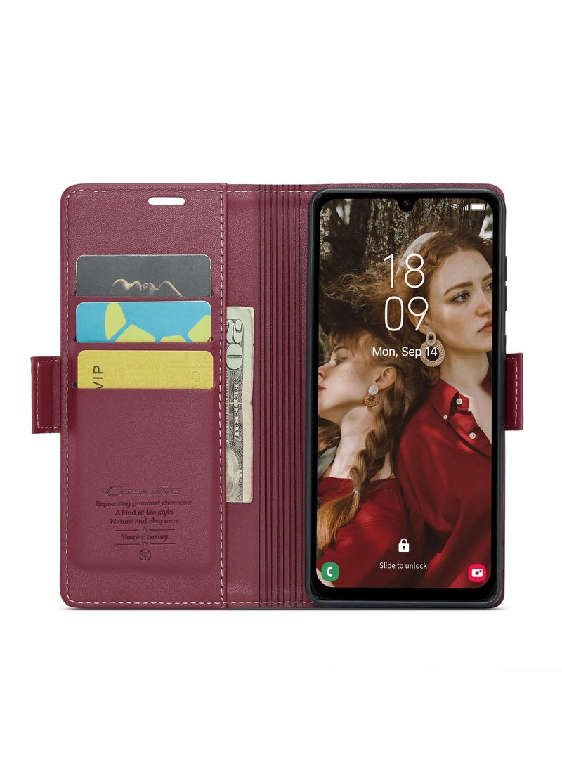 CaseMe Phone Case Luxury PU Leather Design Anti Fingerprint 023 Flip Cover Card Slot Holder Cover For Samsung Galaxy A15 (Red) - Image 3