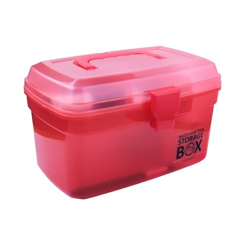 SHUTTLE ART Multi-Purpose Stationary Box Plastic Storage Tool Box Case Portable 2 Layer Compartment Medicine Organizer Family Emergency First Aid Kit Medicine Box(S-Medical Storage Box-Red) - Image 2