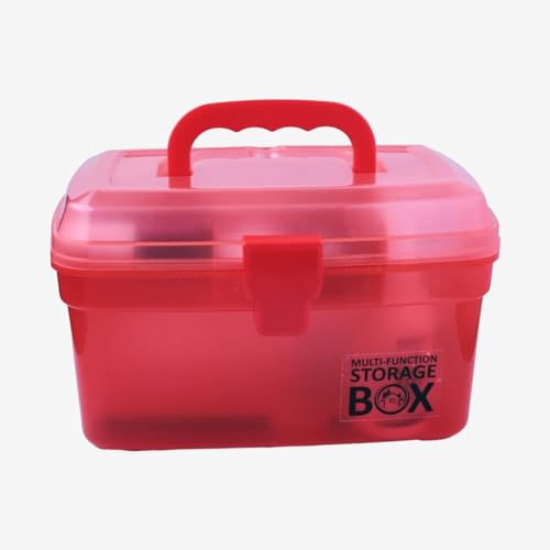 SHUTTLE ART Multi-Purpose Stationary Box Plastic Storage Tool Box Case Portable 2 Layer Compartment Medicine Organizer Family Emergency First Aid Kit Medicine Box(S-Medical Storage Box-Red) - Image 3