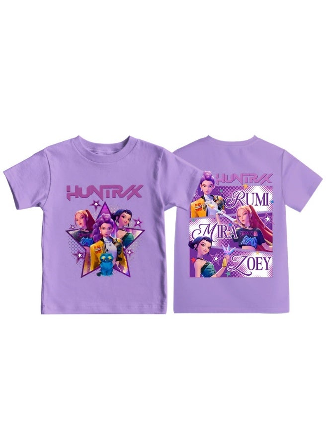 general KPop Demon Hunters anime cartoon print round neck short-sleeved T-shirt casual loose children's top - Image 1