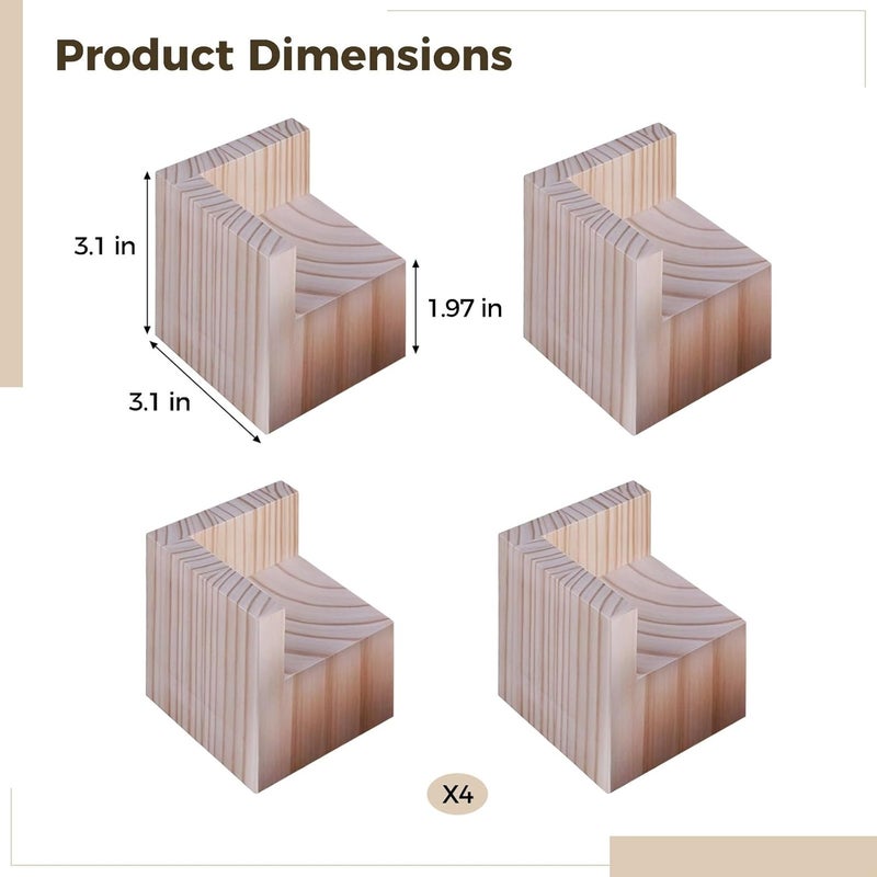 4 Pcs Wood Furniture Risers, Square Bed Legs Lift for Bed Frames, 2 in Lift, Table Desk Risers, Easy Storage and Cleaning - Image 2