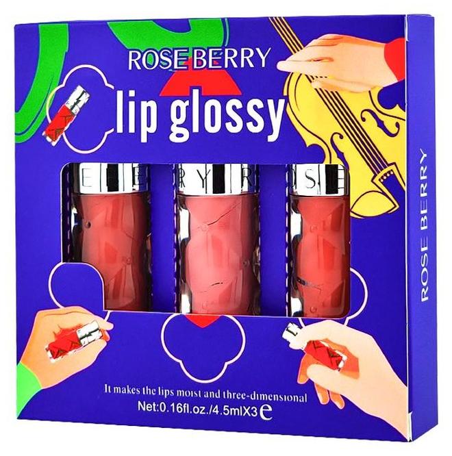 روز بيري قلوس ملمع شفائف  3قطعة - Image 1