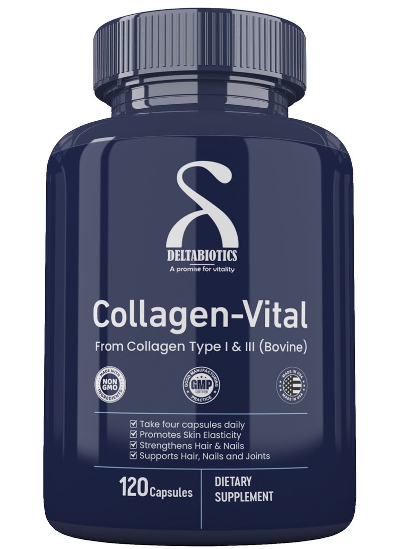 Deltabiotics Collagen Vital - Bovine Type I & III Collagen for Skin, Hair & Joint Health 120 Capsules  - Image 1