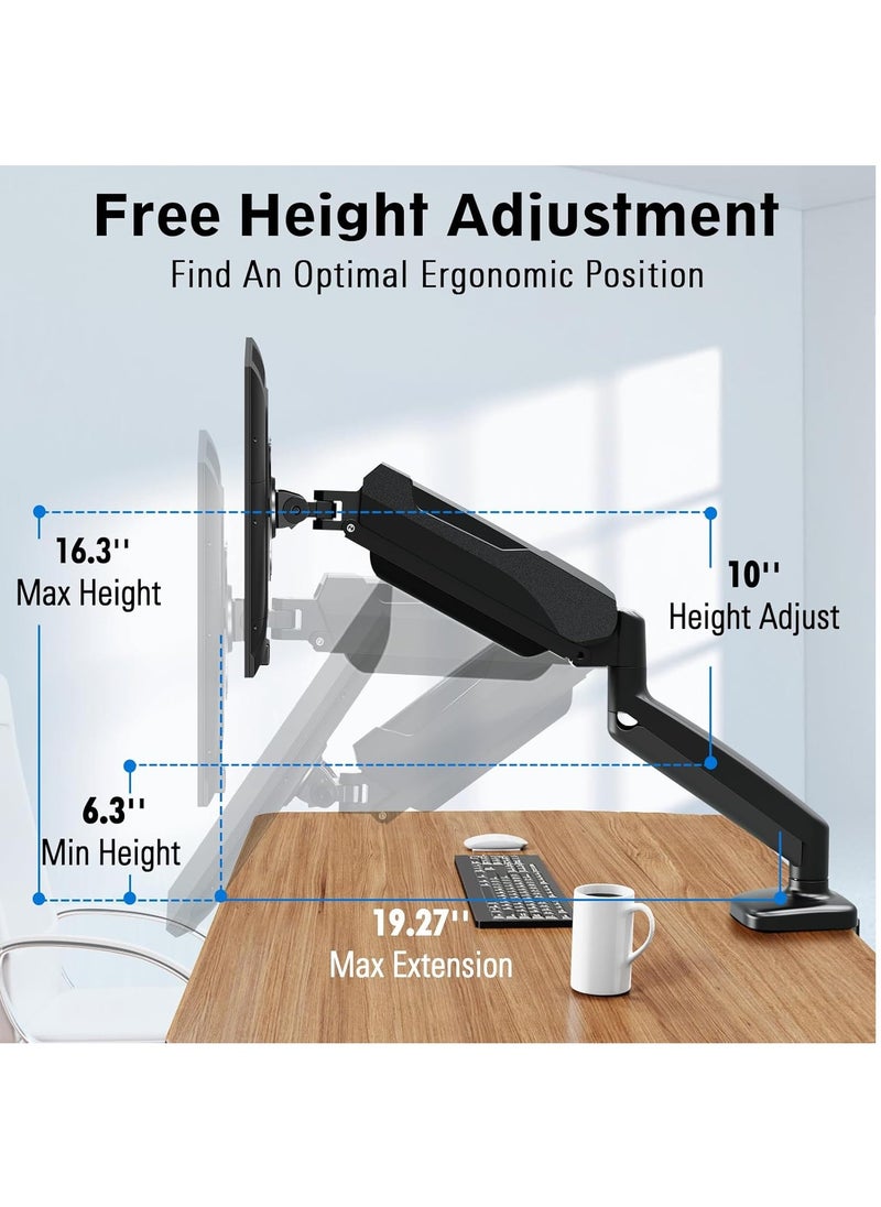 FlashHawk Single Monitor Arm | Monitor Screen Stand for 17-27 inch | Gas Spring Full Motion Swivel | Ergonomic Adjustable | Holds up to 2-9Kg Screens - Black  - Image 5