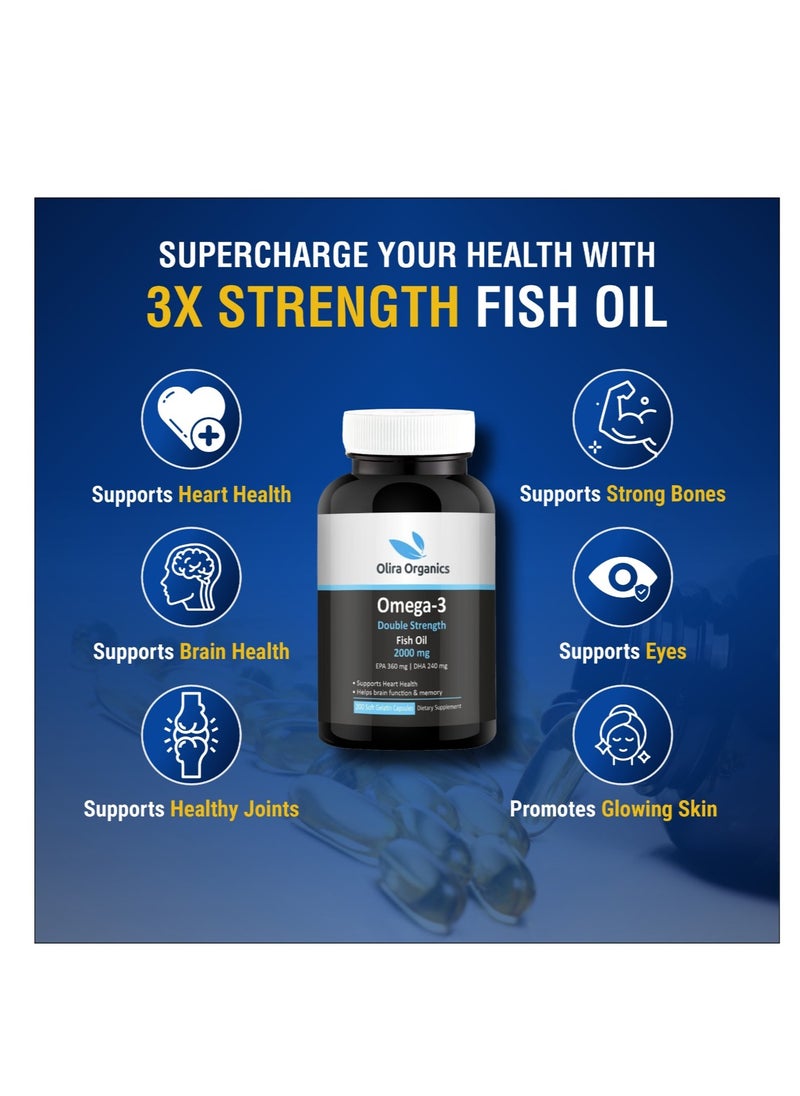 Olira Organics Omega 3 2000mg Double Strength Fish oil 200 Softgels | Promotes Heart and Brain Health  - Image 3