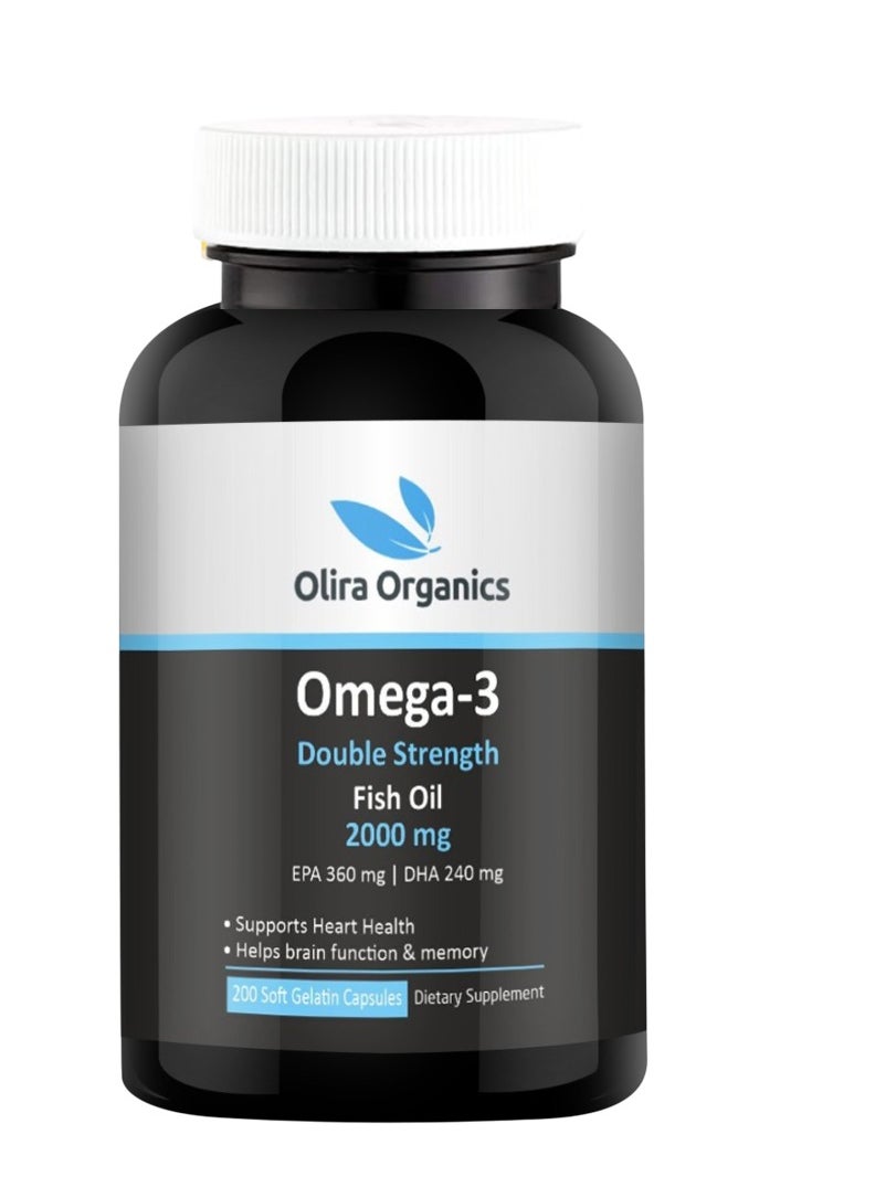 Olira Organics Omega 3 2000mg Double Strength Fish oil 200 Softgels | Promotes Heart and Brain Health  - Image 1