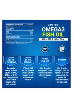 Olira Organics Omega 3 2000mg Double Strength Fish oil 200 Softgels | Promotes Heart and Brain Health  - Image 2