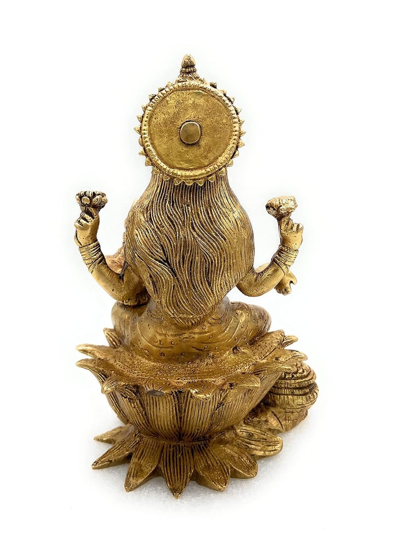 Bhunes Brass Goddess Laxmi Idol Lakshmi Statue Sitting On Lotus Maha Laxmi Ji Ki Murti for Home Puja Decor VigrahaGold 7 Inch 1 Piece - Image 4