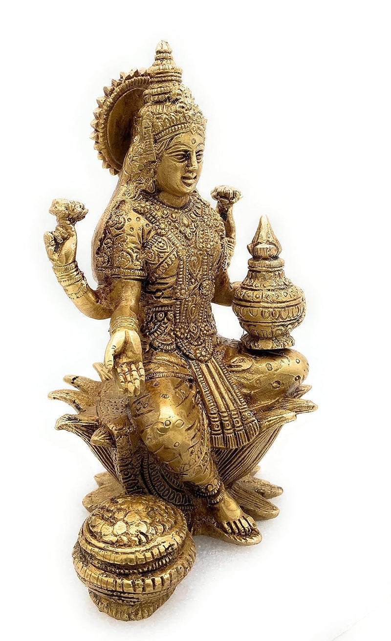 Bhunes Brass Goddess Laxmi Idol Lakshmi Statue Sitting On Lotus Maha Laxmi Ji Ki Murti for Home Puja Decor VigrahaGold 7 Inch 1 Piece - Image 3