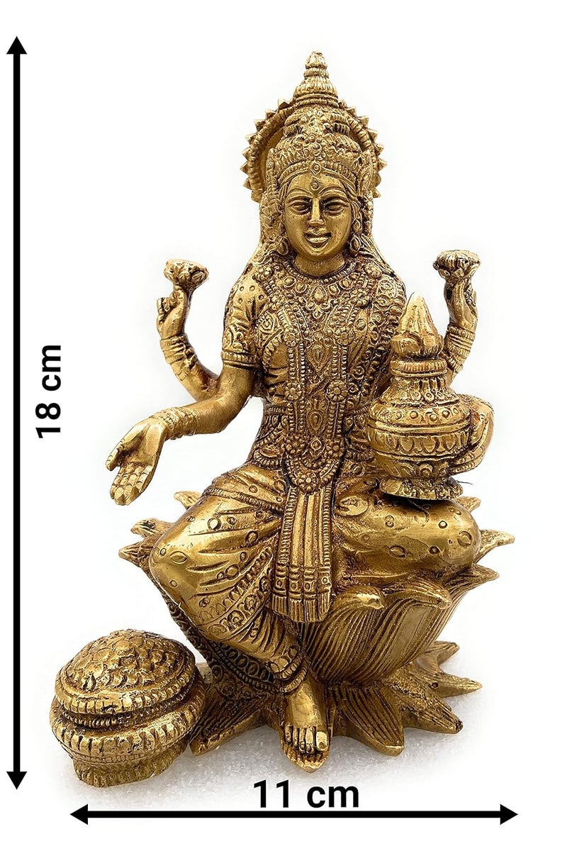 Bhunes Brass Goddess Laxmi Idol Lakshmi Statue Sitting On Lotus Maha Laxmi Ji Ki Murti for Home Puja Decor VigrahaGold 7 Inch 1 Piece - Image 5