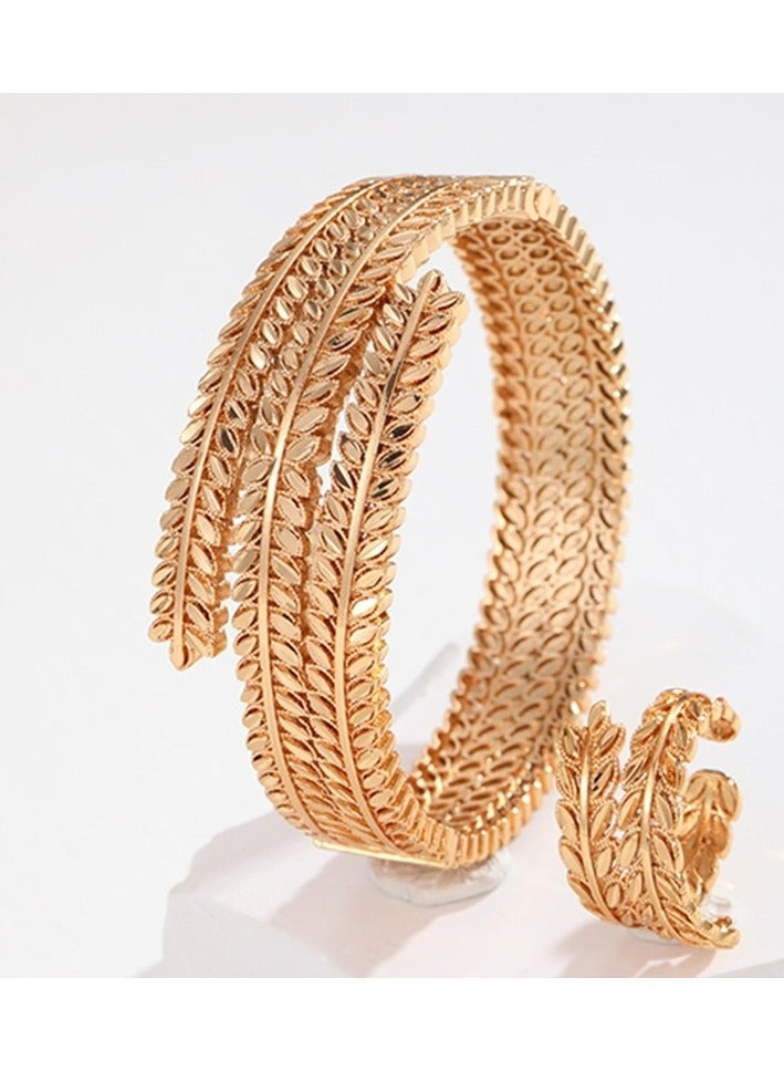 JOOLI Jewelry Set Ladies Bangle Ring 2 Pieces Wedding Accessories Popular Gold Bride Gift - Image 1