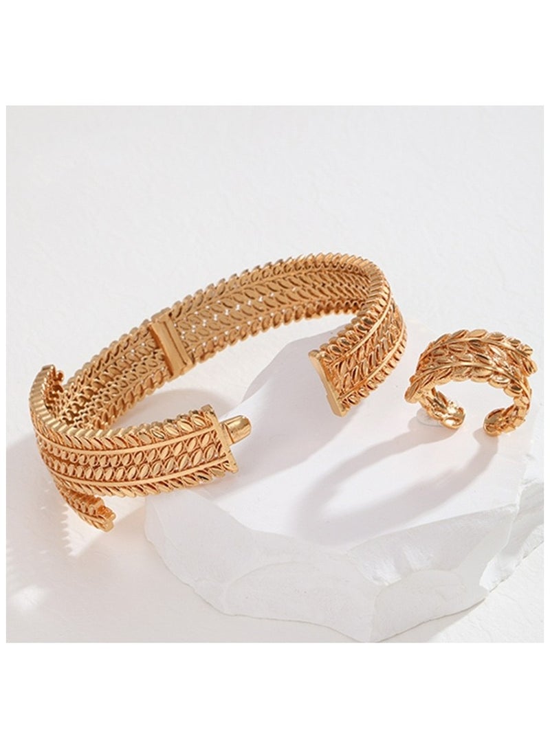 JOOLI Jewelry Set Ladies Bangle Ring 2 Pieces Wedding Accessories Popular Gold Bride Gift - Image 2