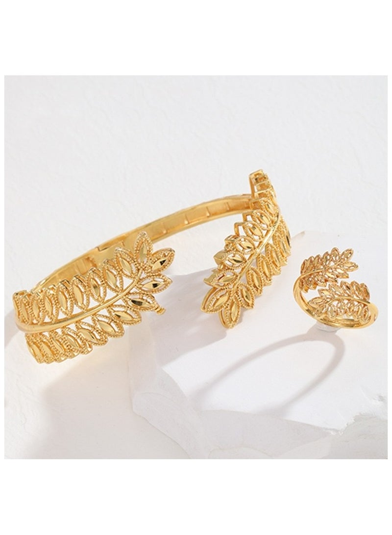 JOOLI Jewelry Set Ladies Bangle Ring 2 Pieces Wedding Accessories Popular Gold Bride Gift - Image 4