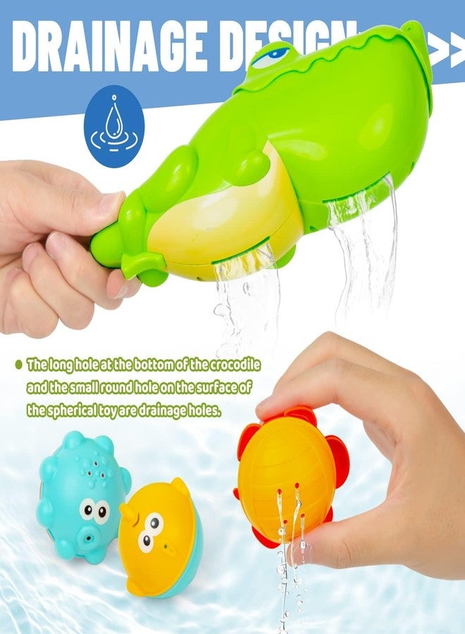 PLUSPOINT Crocodile Bath Toy for Toddler Baby Bathing Toys with 3 Animal Floating Fish Catching Game Octopus Swimming Set for Bathtub Water Play Activity Shower Alligator Play Set for Toddlers - Image 3