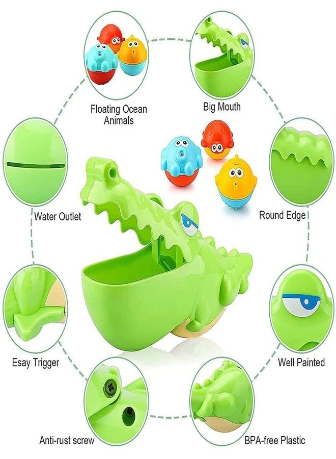 PLUSPOINT Crocodile Bath Toy for Toddler Baby Bathing Toys with 3 Animal Floating Fish Catching Game Octopus Swimming Set for Bathtub Water Play Activity Shower Alligator Play Set for Toddlers - Image 4