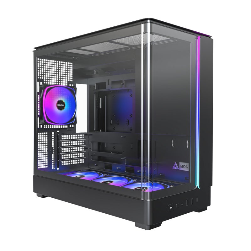 MONTECH King 15 PRO Micro-ATX PC Case, Curved Panoramic Glass, Chimney Airflow, 360mm Radiator Support, Compact Build for High-Performance Systems, 4 ARGB PWM Fan Pre-Installed with Fan Hub, Black - Image 1