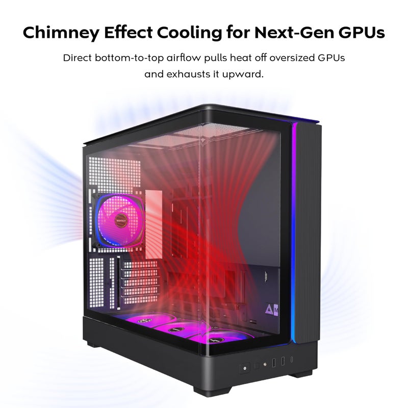MONTECH King 15 PRO Micro-ATX PC Case, Curved Panoramic Glass, Chimney Airflow, 360mm Radiator Support, Compact Build for High-Performance Systems, 4 ARGB PWM Fan Pre-Installed with Fan Hub, Black - Image 3
