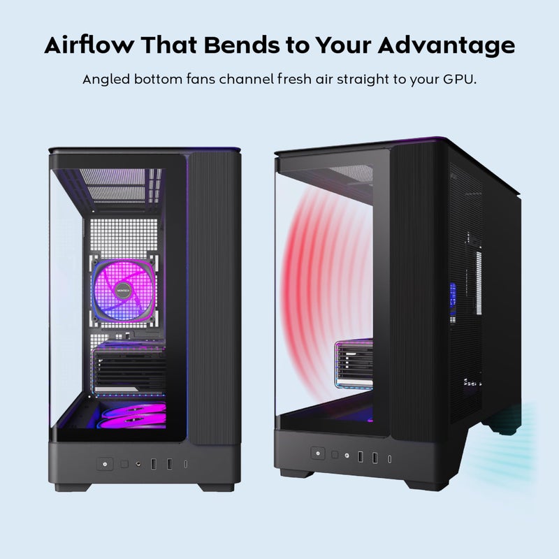 MONTECH King 15 PRO Micro-ATX PC Case, Curved Panoramic Glass, Chimney Airflow, 360mm Radiator Support, Compact Build for High-Performance Systems, 4 ARGB PWM Fan Pre-Installed with Fan Hub, Black - Image 2