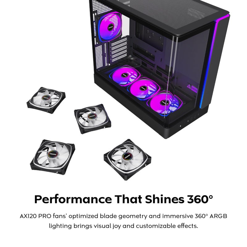 MONTECH King 15 PRO Micro-ATX PC Case, Curved Panoramic Glass, Chimney Airflow, 360mm Radiator Support, Compact Build for High-Performance Systems, 4 ARGB PWM Fan Pre-Installed with Fan Hub, Black - Image 5