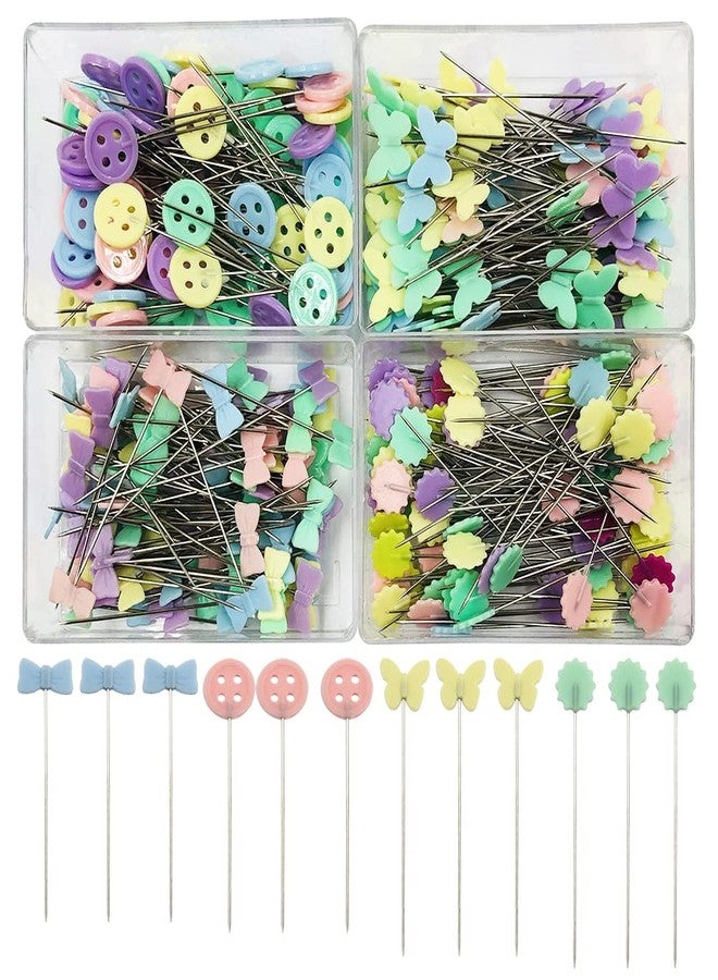 findTop 400 pcs Sewing Pins Flat Head Straight Pins, findTop Bow Shape, Tooth Shape, Button, Bow Shape, Used for Manual Sewing, Patchwork Fixing and DIY Decoration - Image 1