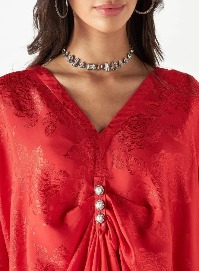 Iconic Iconic All-Over Floral Print Kaftan Dress with Long Sleeves
