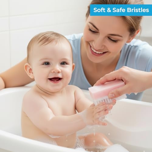 Safe-O-Kid® Sensory Scrubber and Brush for Kids – Soft, Gentle Bath Scrubber for Sensory Development, Skin Care, and Therapeutic Use, Pink - Pack of 2 - Image 2